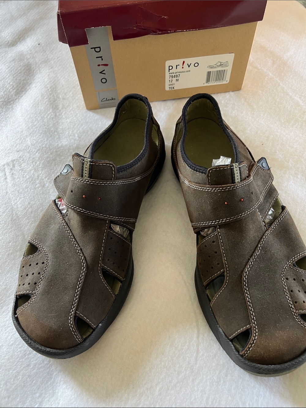 Privo Men's Brown Suede Closed-Toe Hook-and-Loop Sandal